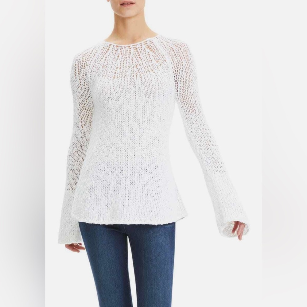 EUC Theory white open weave bell sleeve pullover size M